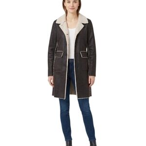 Velvet by Graham & Spencer Vegan Suede Longline Jacket with Sherpa Lining S USA
